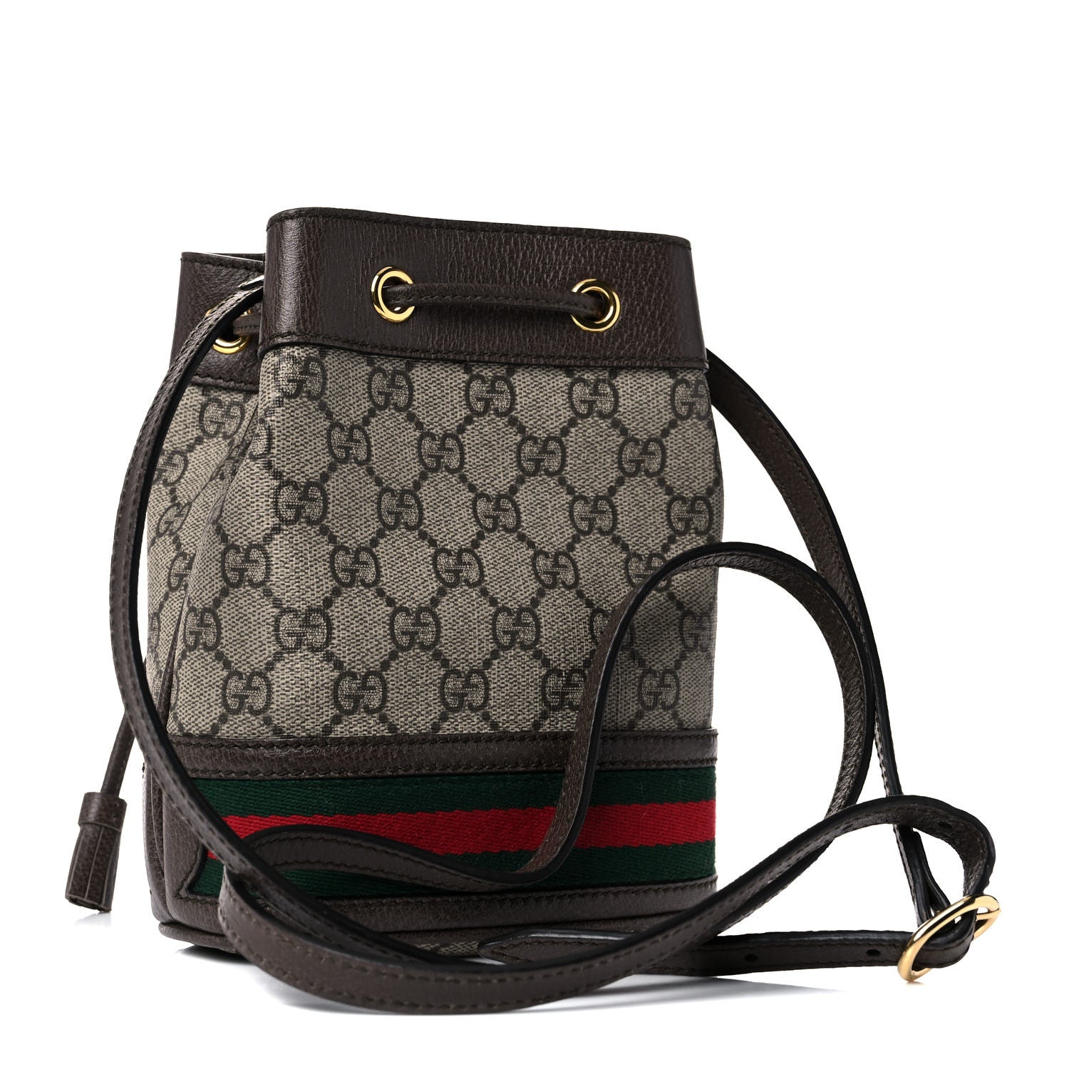 Gucci GG Supreme Monogram Web Mini Ophidia Bucket Bag Brown 3 of 12