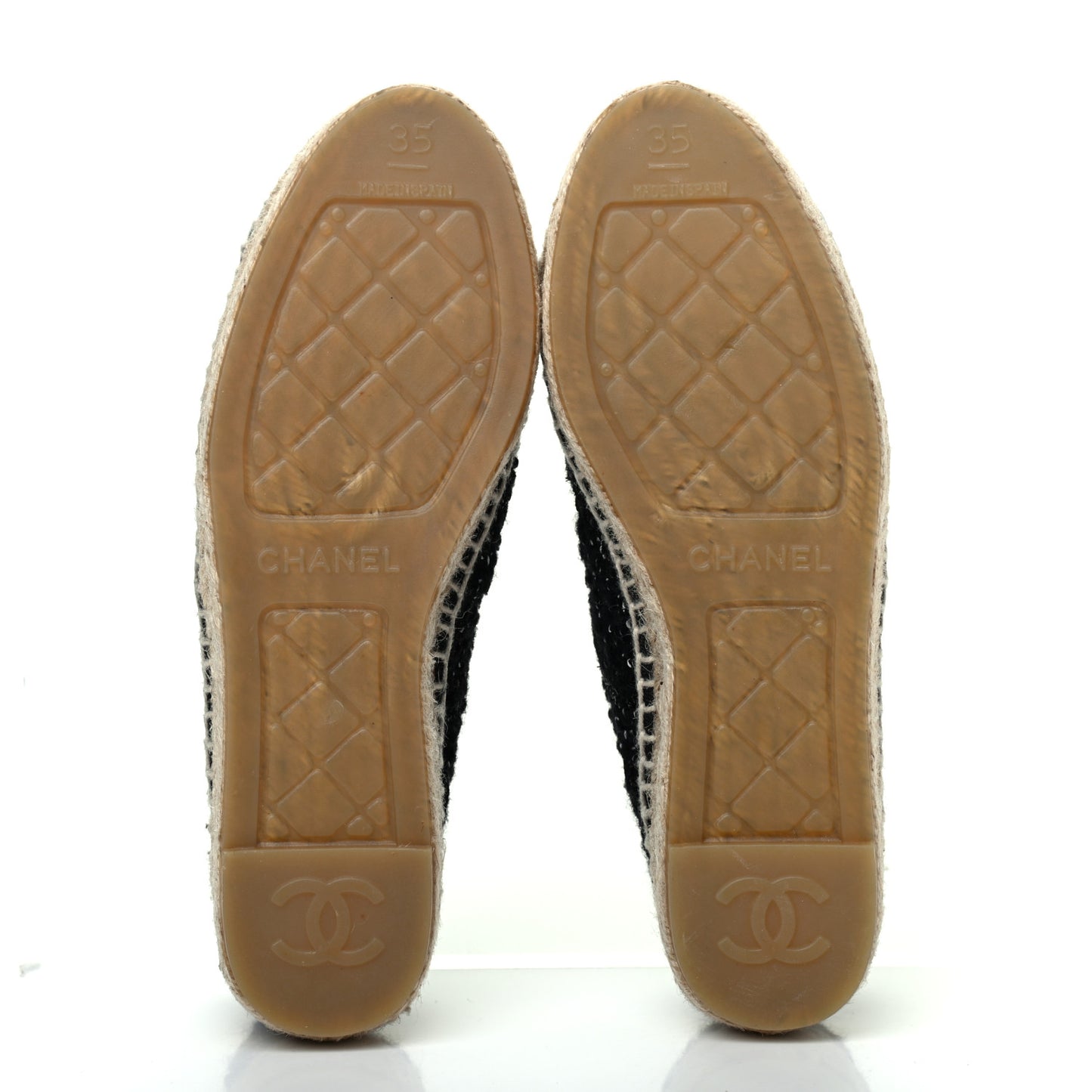 Metallic Lambskin Tweed CC Espadrilles 35 Black Silver