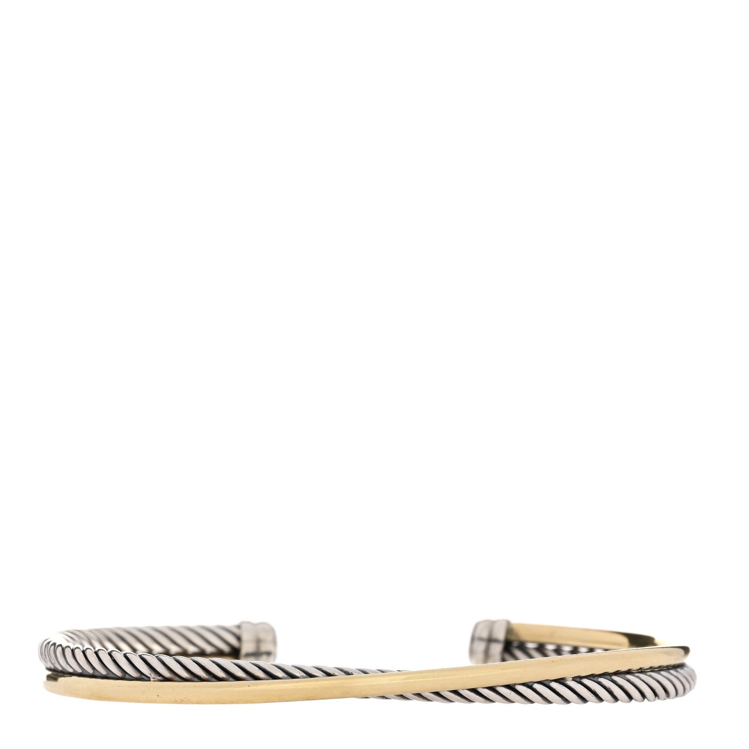 David Yurman Sterling Silver 18K Yellow Gold 3mm Crossover Cuff Bracelet 1 of 3