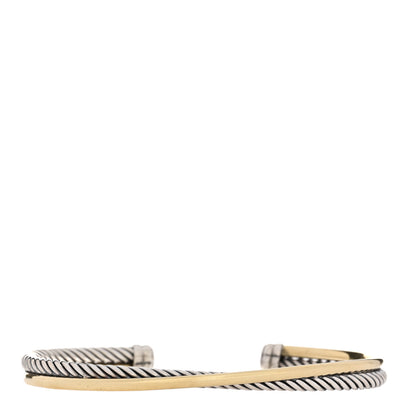 David Yurman Sterling Silver 18K Yellow Gold 3mm Crossover Cuff Bracelet 1 of 3