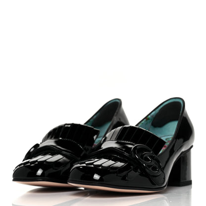 Gucci Vernice GG Marmont Fringe 50mm Loafer Pumps 35 Black 3 of 8