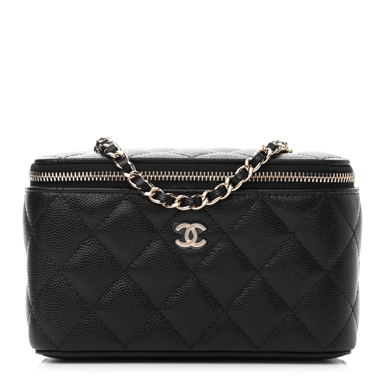 Caviar Quilted Small Vanity Case With Chain Black