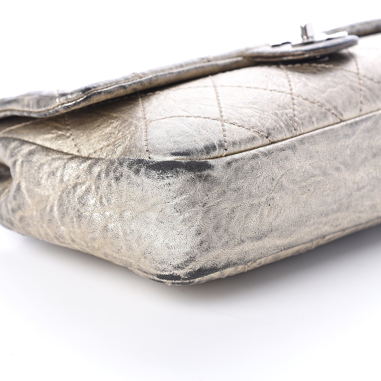 Distressed Metallic Lambskin Quilted Le Marais Ligne Flap Gold