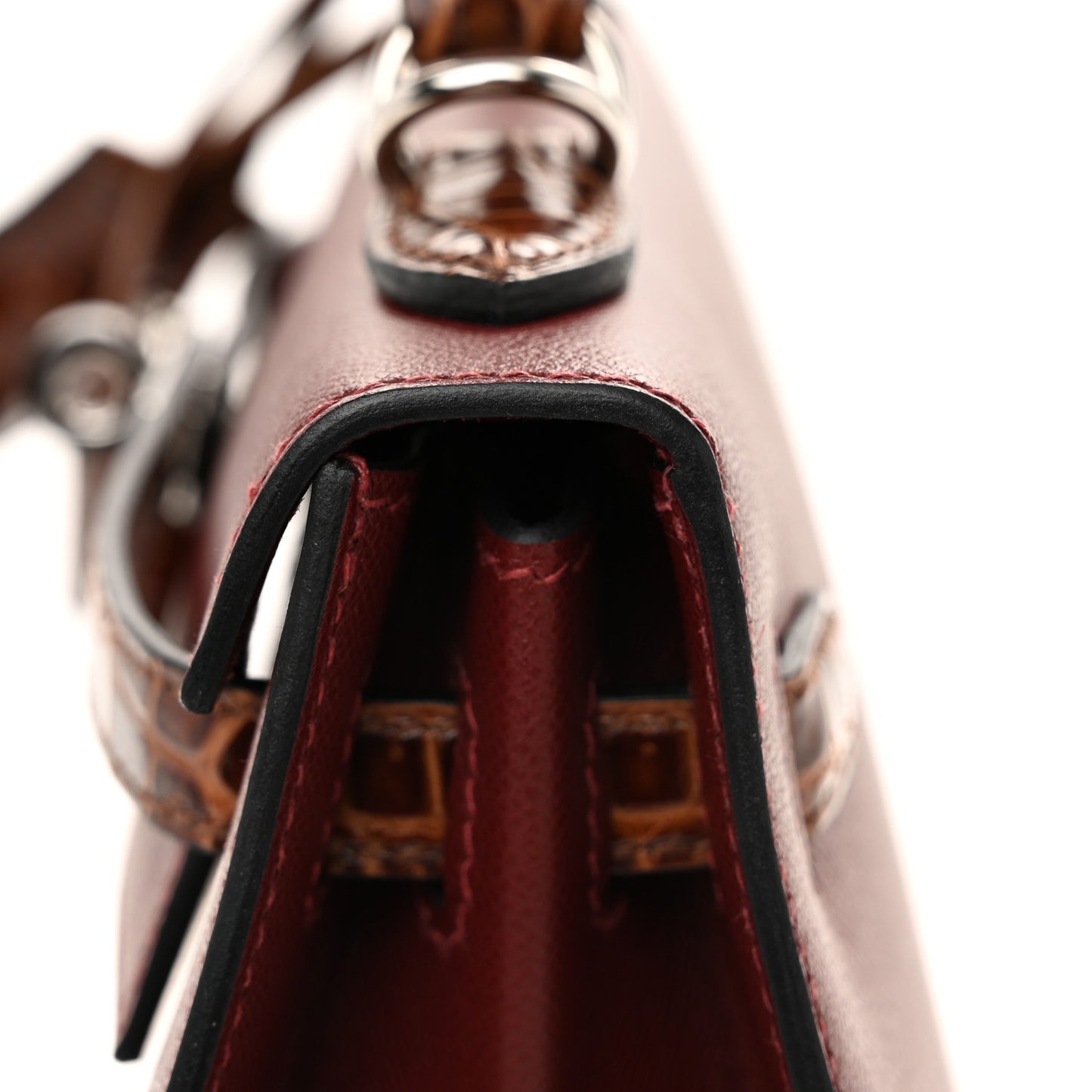 Madame Calfskin Shiny Niloticus Crocodile Kelly Sellier Touch 25 Rouge H Terre