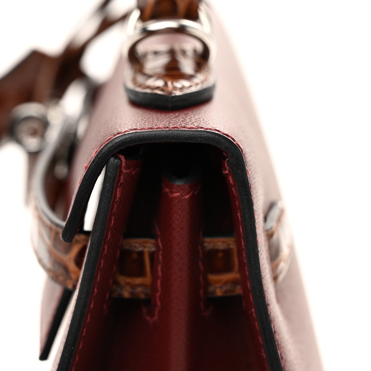 Hermes Madame Calfskin Shiny Niloticus Crocodile Kelly Sellier Touch 25 Rouge H Terre 11 of 14