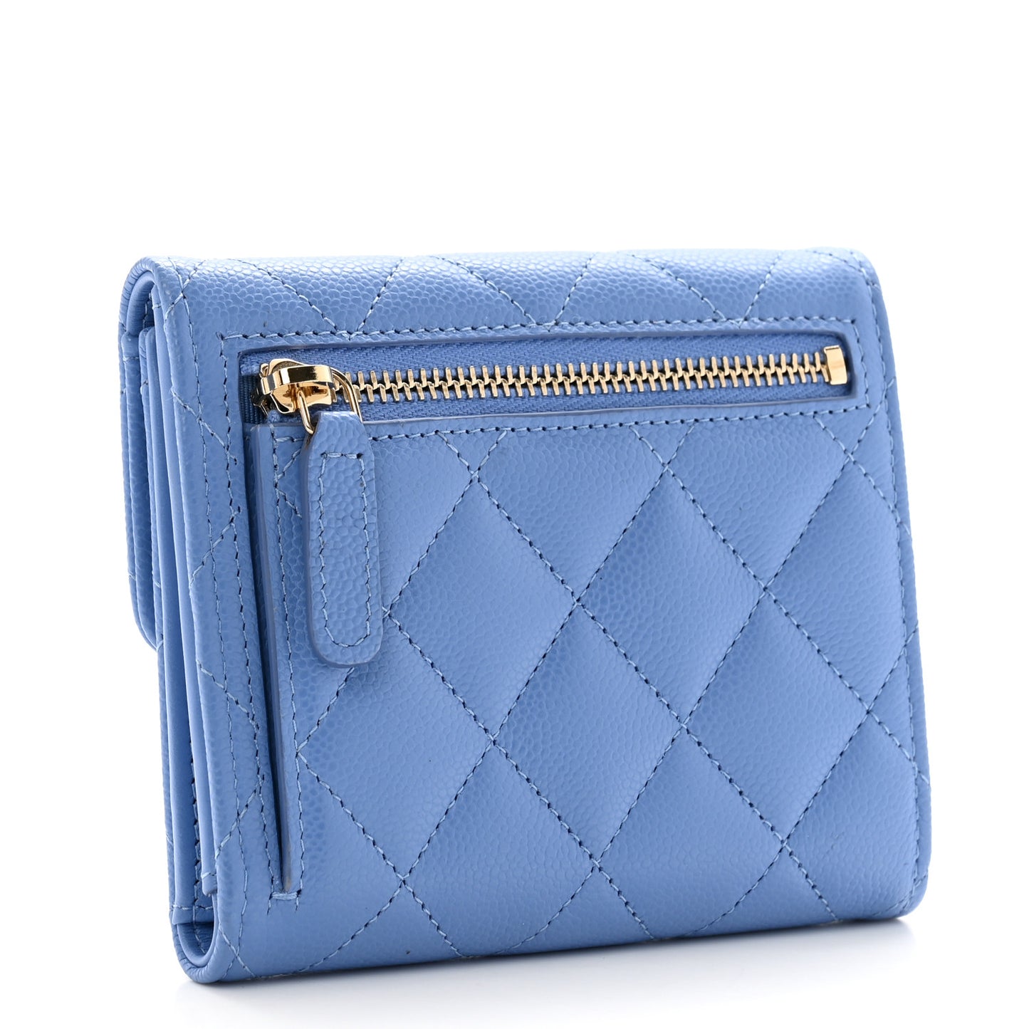 Caviar Quilted Compact Flap Wallet Blue