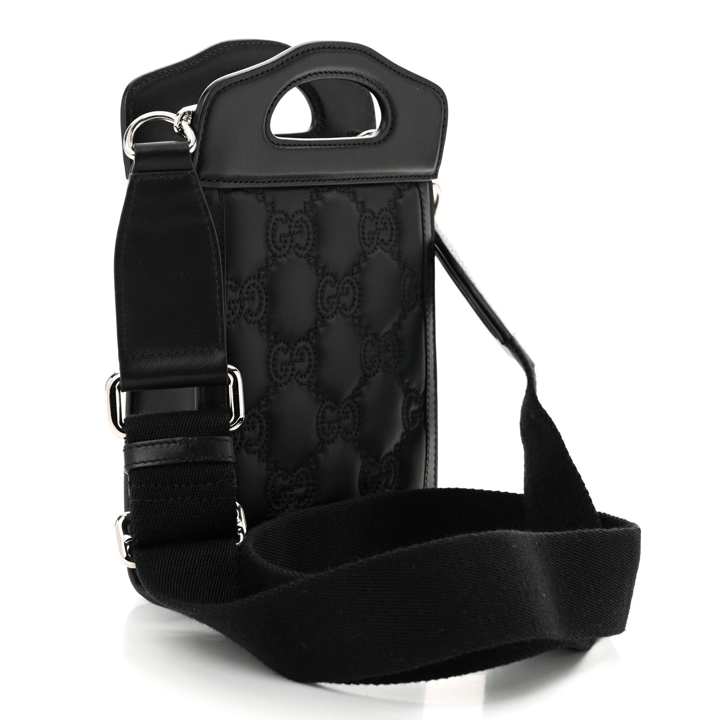 Nylon Calfskin Enamel GG Matelasse Mini Top Slip Handle Crossbody Bag Black