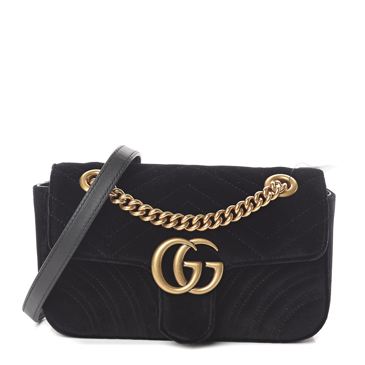 Gucci Velvet Matelasse Mini GG Marmont Shoulder Bag Black 1 of 8