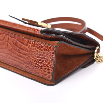 Givenchy Calfskin Crocodile Embossed Suede Small GV3 Shoulder Bag Cognac 7 of 9