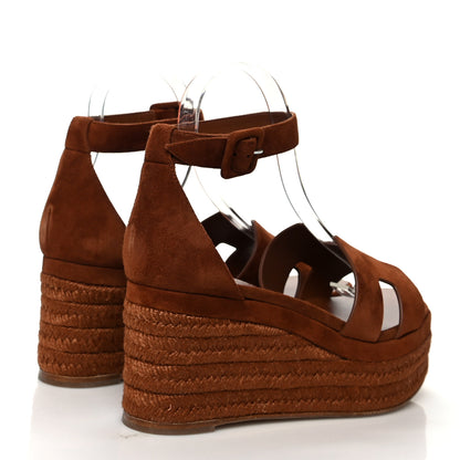 Hermes Suede Elda Espadrille Wedge Sandals 39 Gold 4 of 9