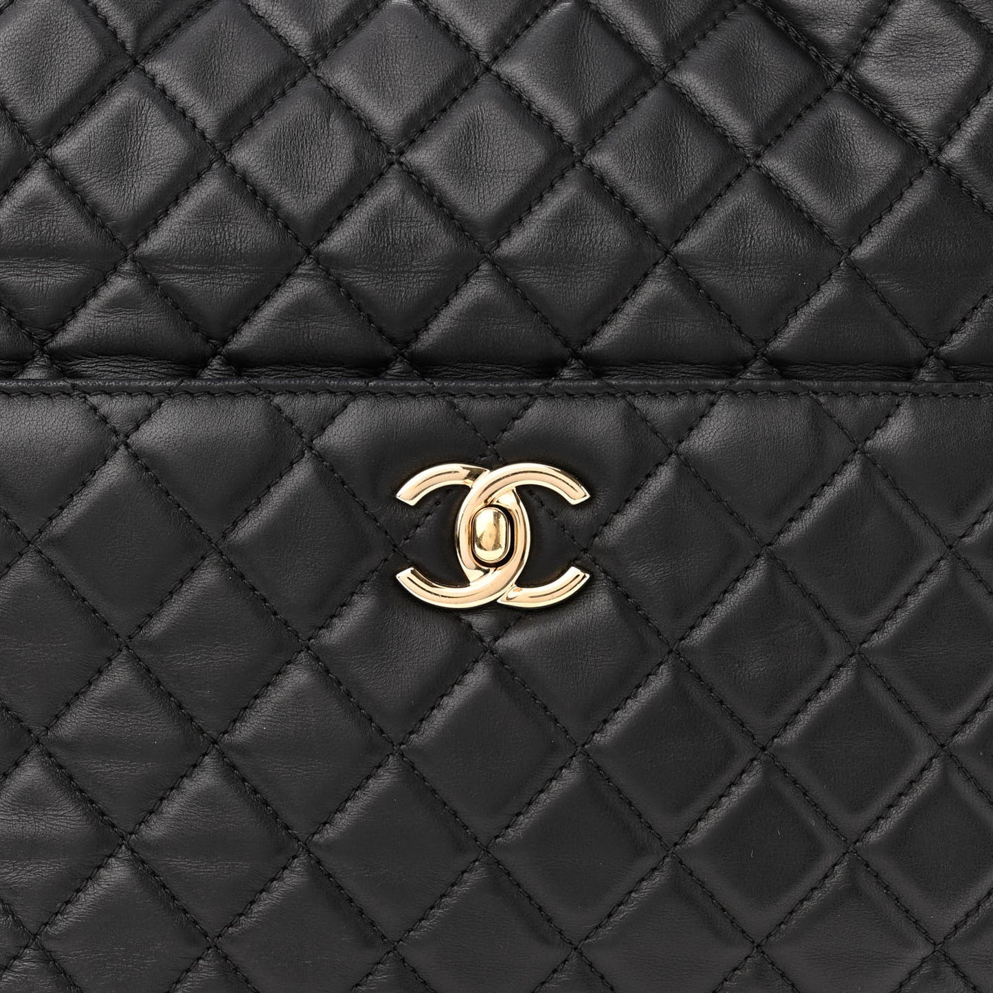 Lambskin Quilted Large Drawstring Bag Black