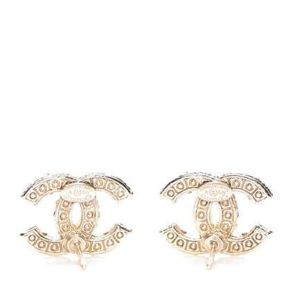 Chanel Crystal Pearl CC Earrings Light Gold 3 of 5