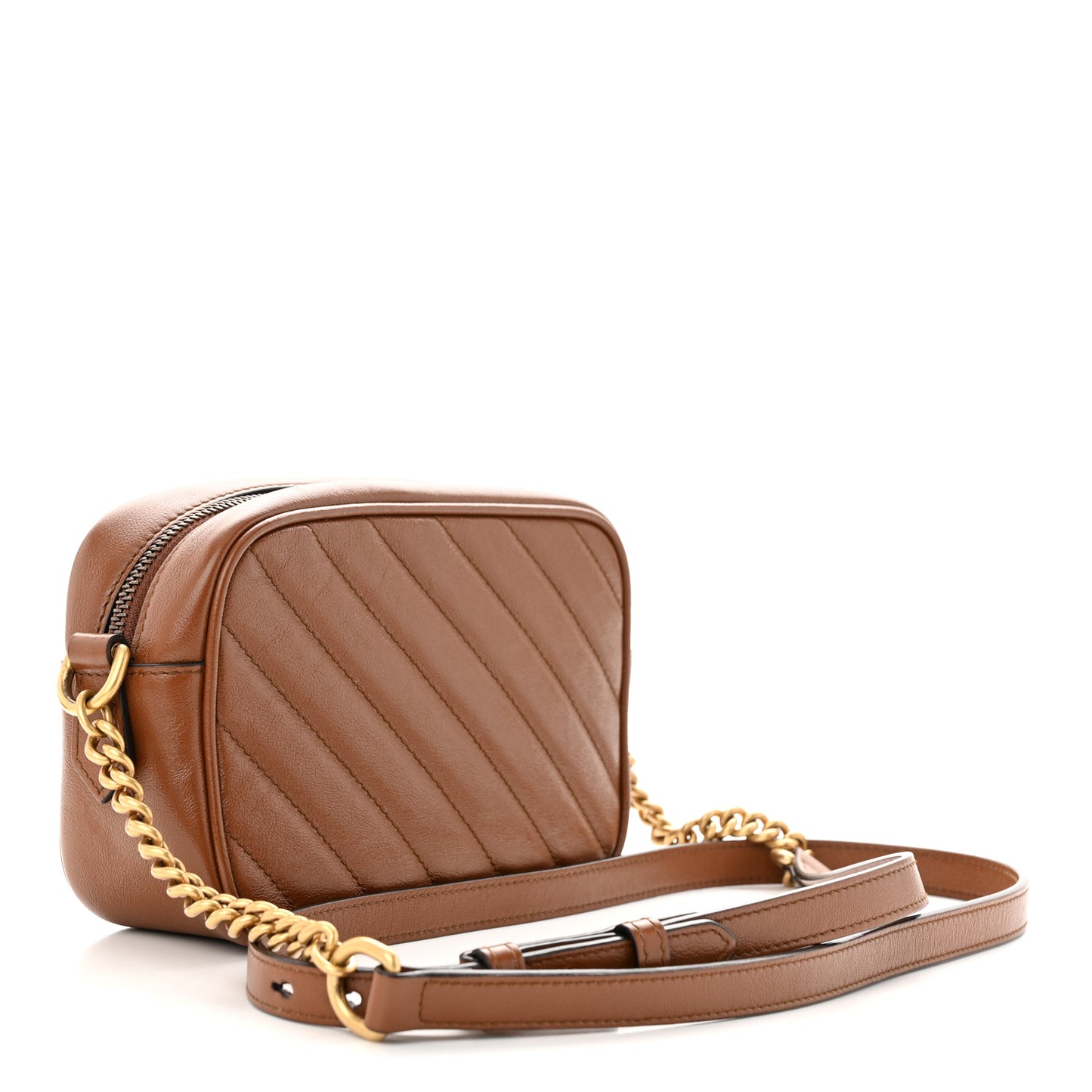 Glazed Calfskin Matelasse Diagonal Mini GG Marmont Chain Shoulder Bag Cuir
