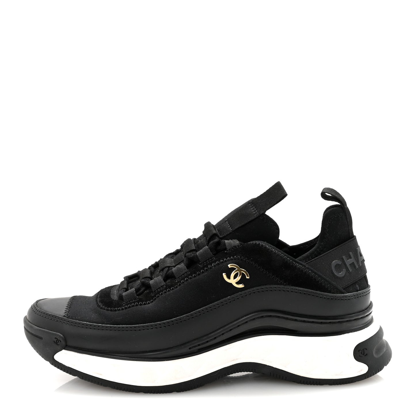 Velvet Calfskin Mixed Fibers CC Sneakers 38 Black