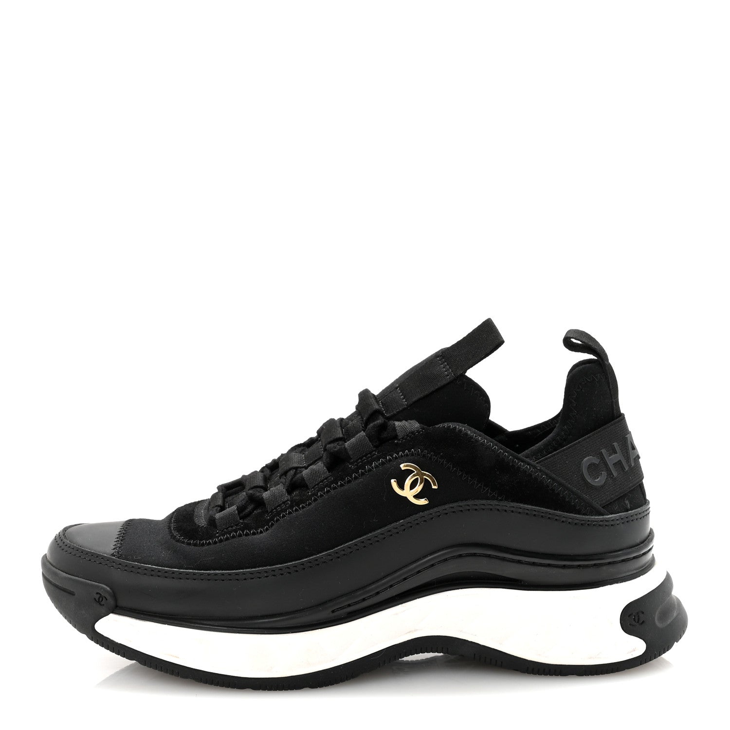Chanel Velvet Calfskin Mixed Fibers CC Sneakers 38 Black 1 of 9