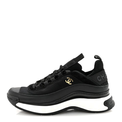 Chanel Velvet Calfskin Mixed Fibers CC Sneakers 38 Black 1 of 9