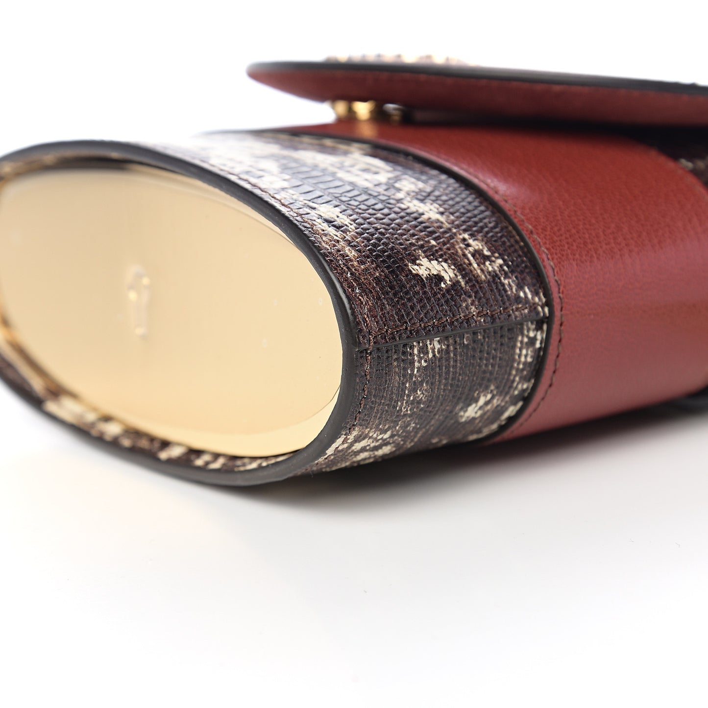 Calfskin Lizard Embossed Small Aby Lock Sepia Brown