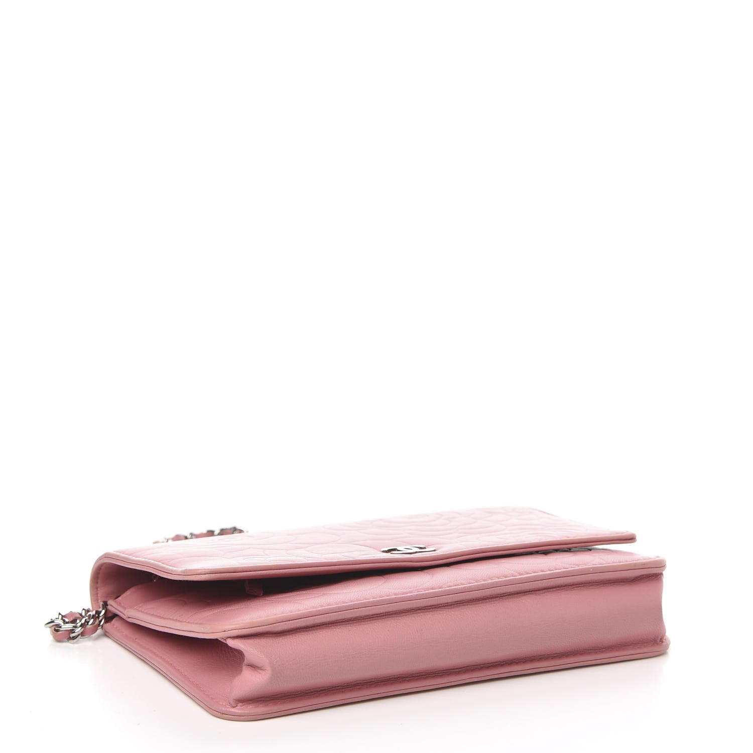 Chanel Lambskin Camellia Embossed Wallet On Chain WOC Pink 4 of 12