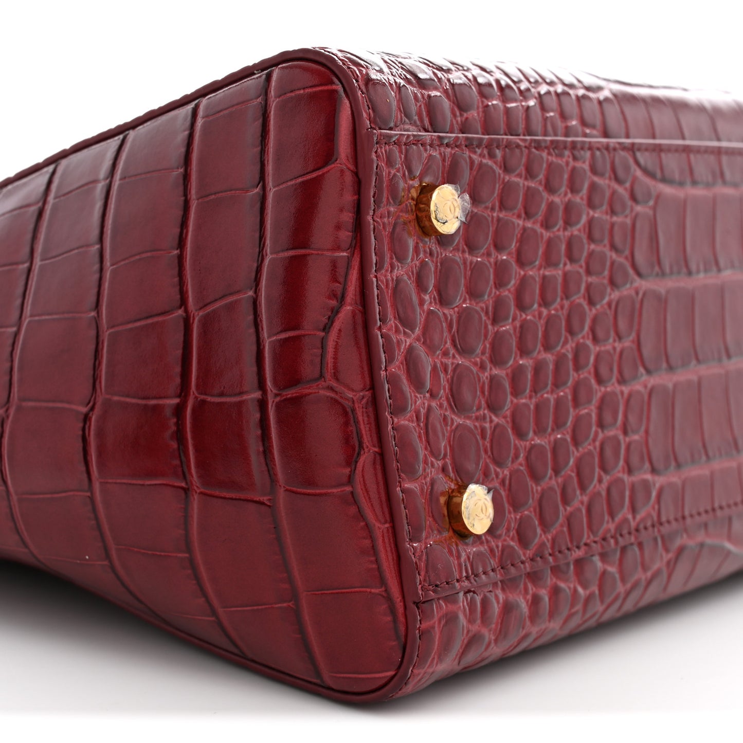 Calfskin Crocodile Embossed Archetype Small Shopping Tote Burgundy