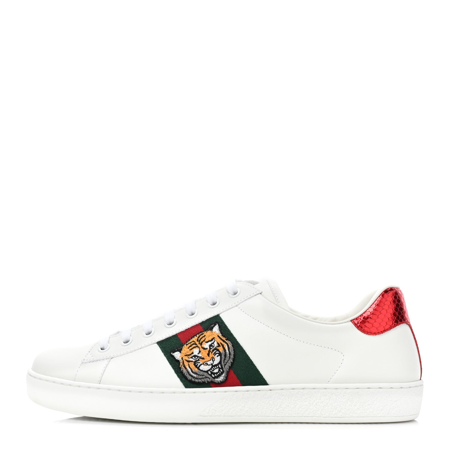 Gucci Calfskin Ayers Web Tiger Embroidered Mens Ace Sneakers 10 White Green Red 1 of 11