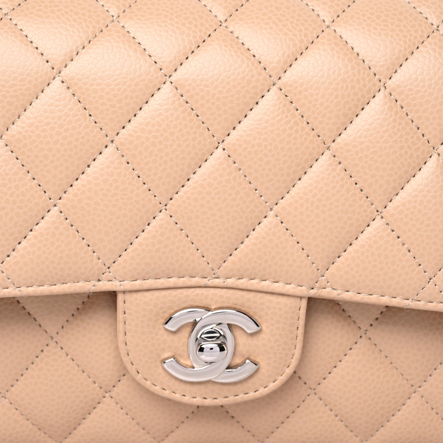 Caviar Quilted Medium Double Flap Beige Clair
