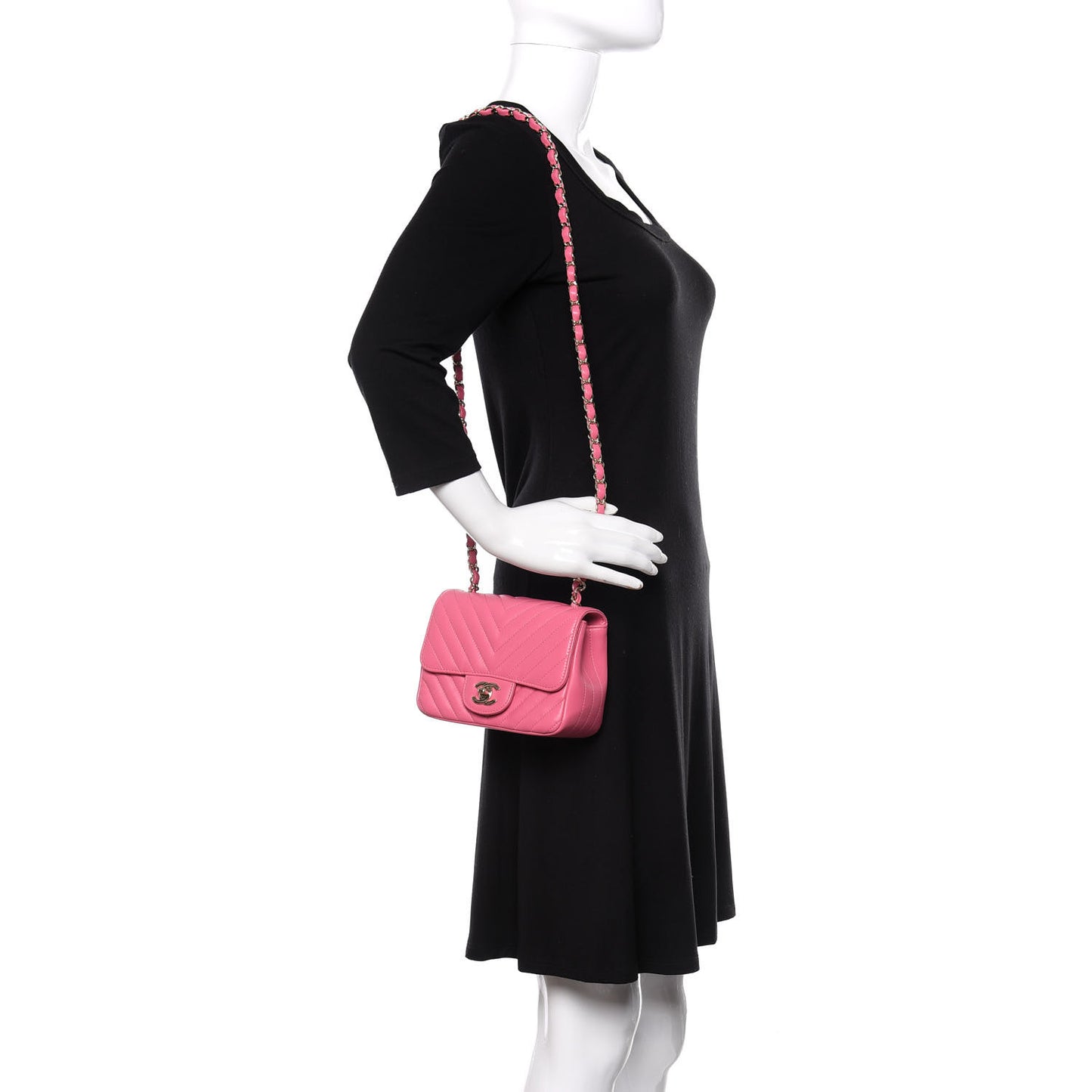 Lambskin Chevron Quilted Mini Square Flap Pink