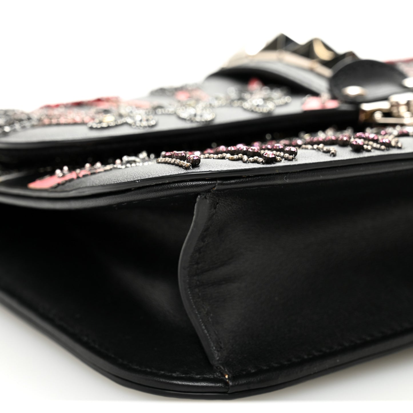 Vitello Crystal Loveblade Embellished Medium Glam Lock Rockstud Flap Black