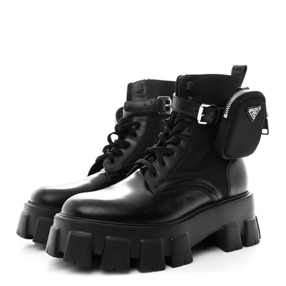 Prada Spazzolato Rois Nylon Metal Triangle Logo Monolith Pouch Pocket 55mm Boots 39 Black 4 of 9