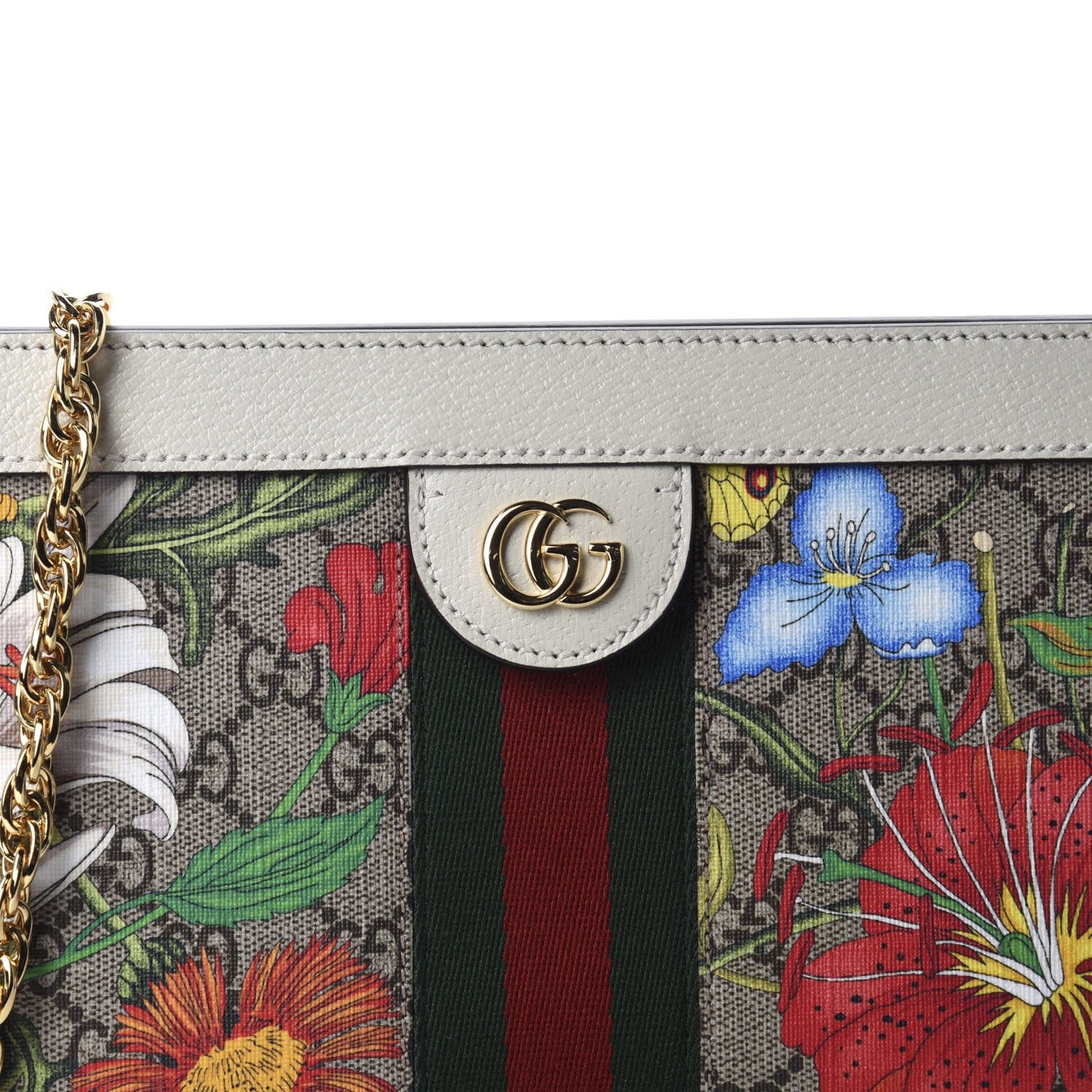 Gucci GG Supreme Monogram Flora Web Small Ophidia Chain Shoulder Bag White 10 of 10