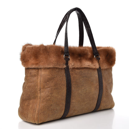 Prada Suede Shearling Mink Fur Crocodile Tote 3 of 11