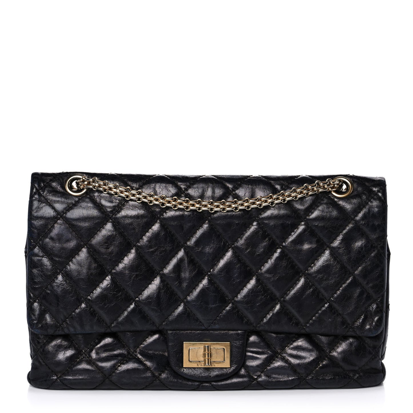 Glazed Aged Calfskin Quilted 2.55 Reissue 227 Flap Dark Navy