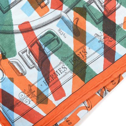 Hermes Cashmere Silk Manufacture de Boucleries Shawl 140 Turquoise Orange Vert 5 of 5