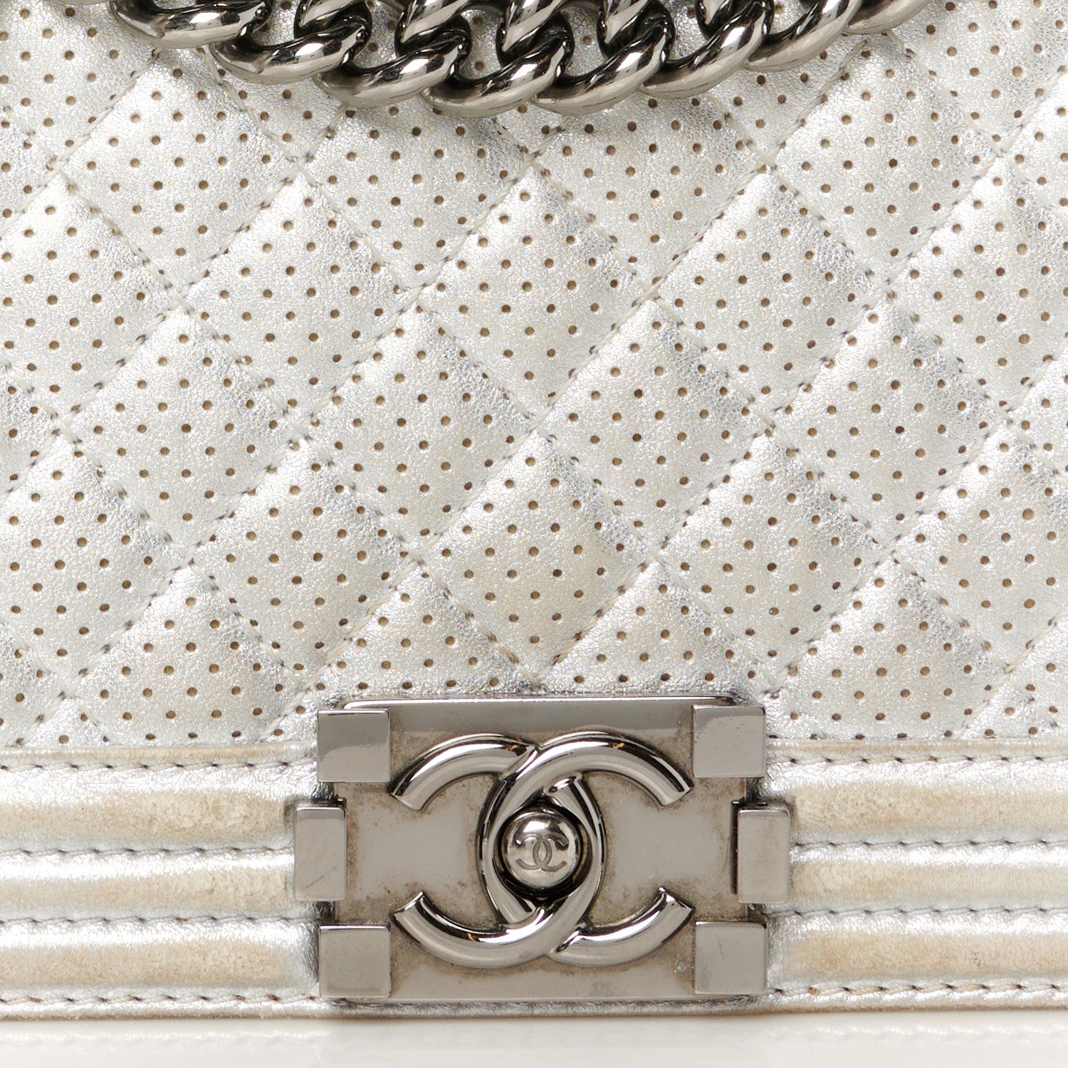 Chanel Metallic Perforated Lambskin Quilted Medium Boy Flap Argent 8 of 12