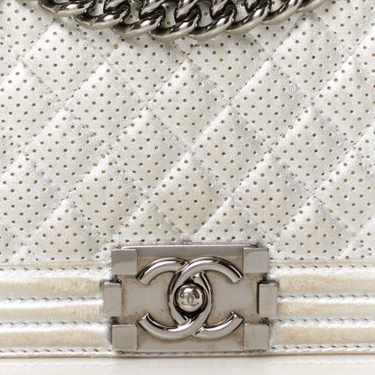Chanel Metallic Perforated Lambskin Quilted Medium Boy Flap Argent 8 of 12