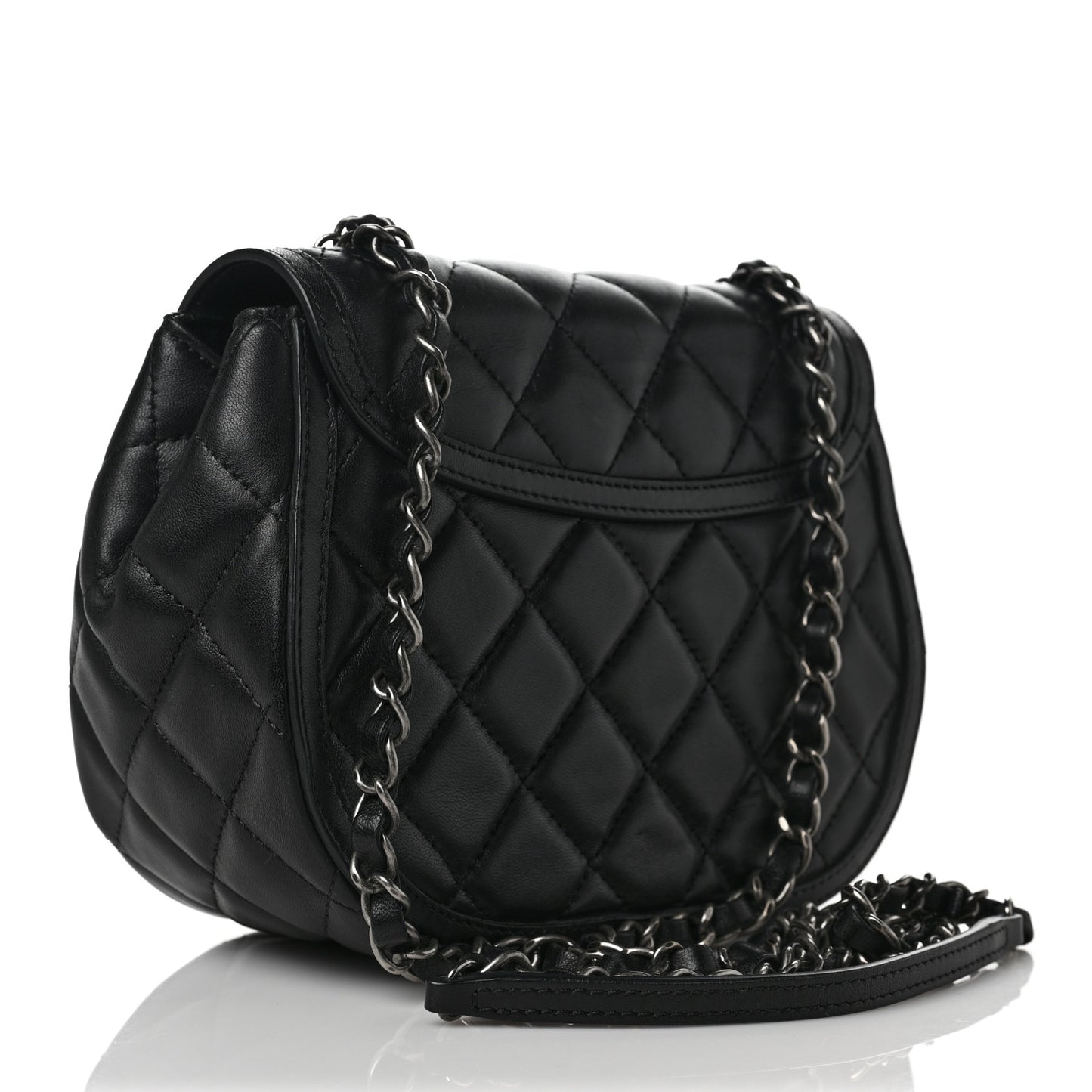 Lambskin Quilted Messenger Flap Black
