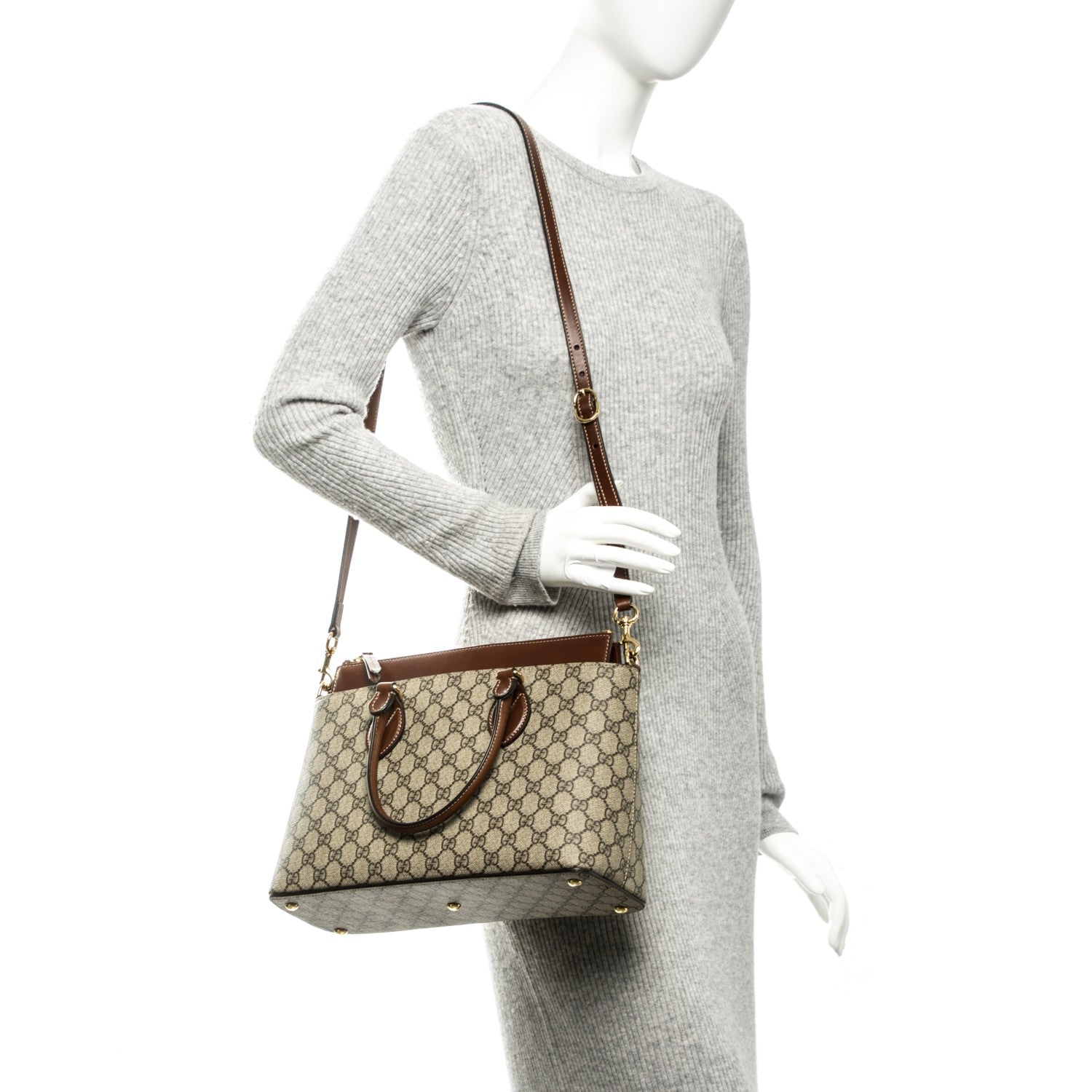 Gucci GG Supreme Monogram Small Zip Top Tote Beige Tuscany 2 of 7