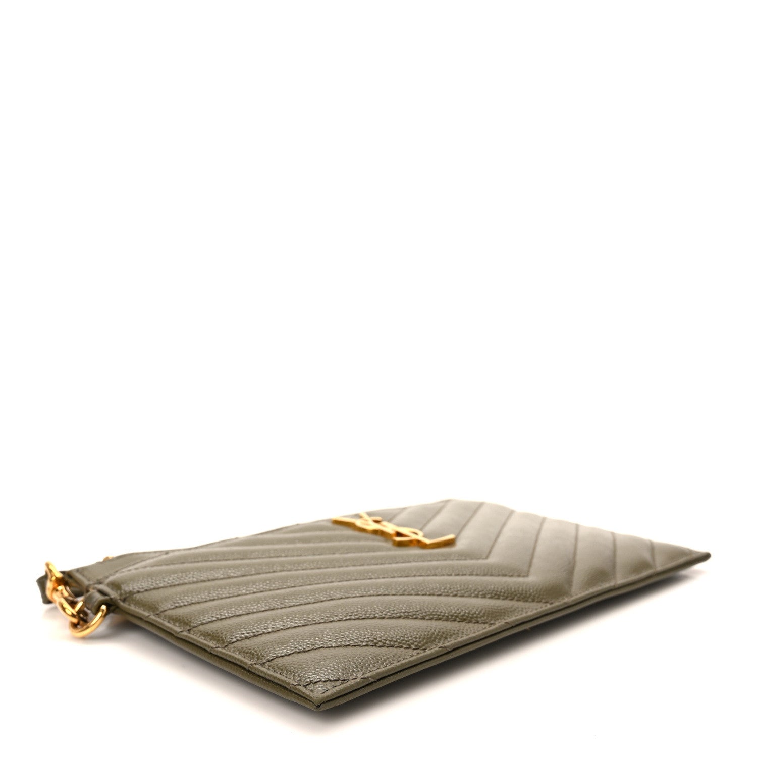 Saint Laurent Grain De Poudre Chevron Monogram Large Bill Pouch Light Sage 4 of 8