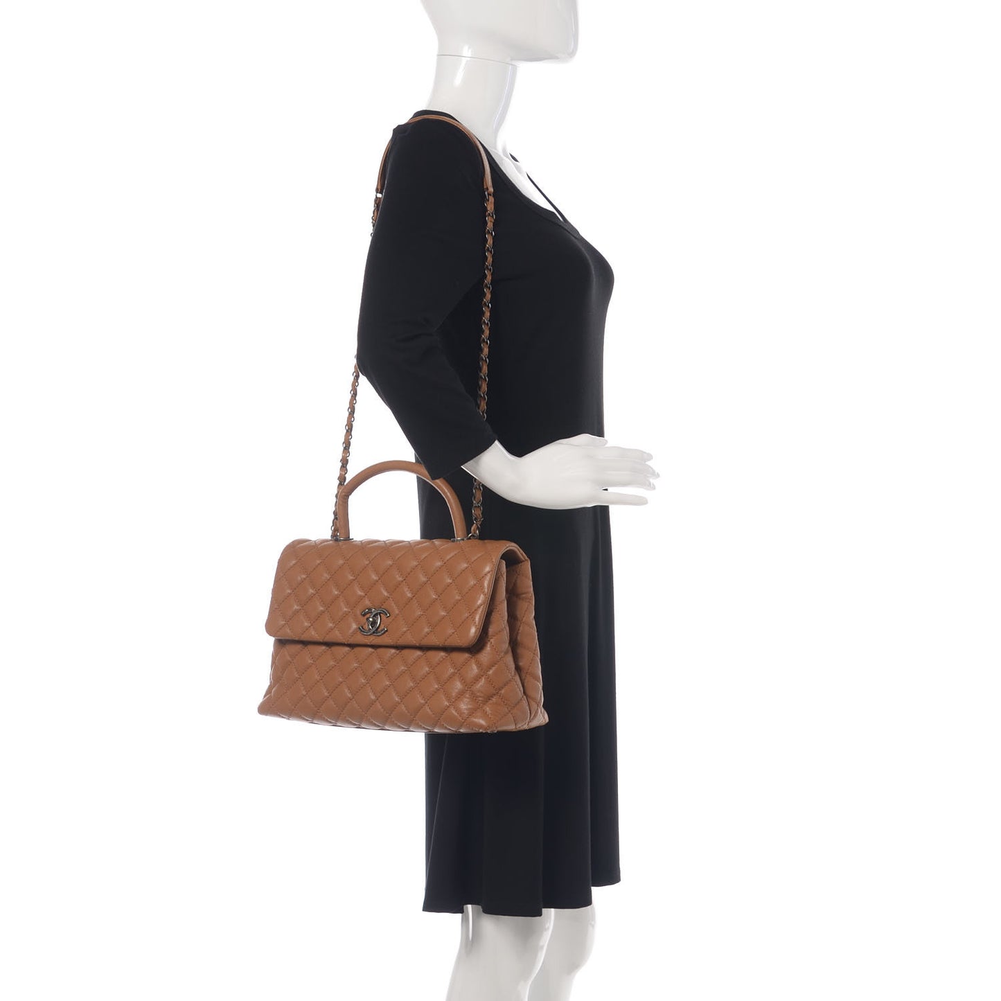 Caviar Quilted Medium Coco Handle Flap Camel