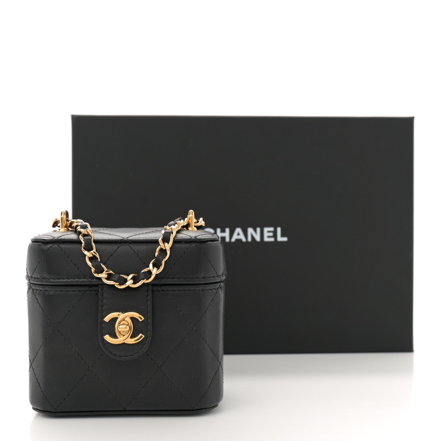 Chanel Lambskin Quilted Vanity Clutch With Chain Black 1665420