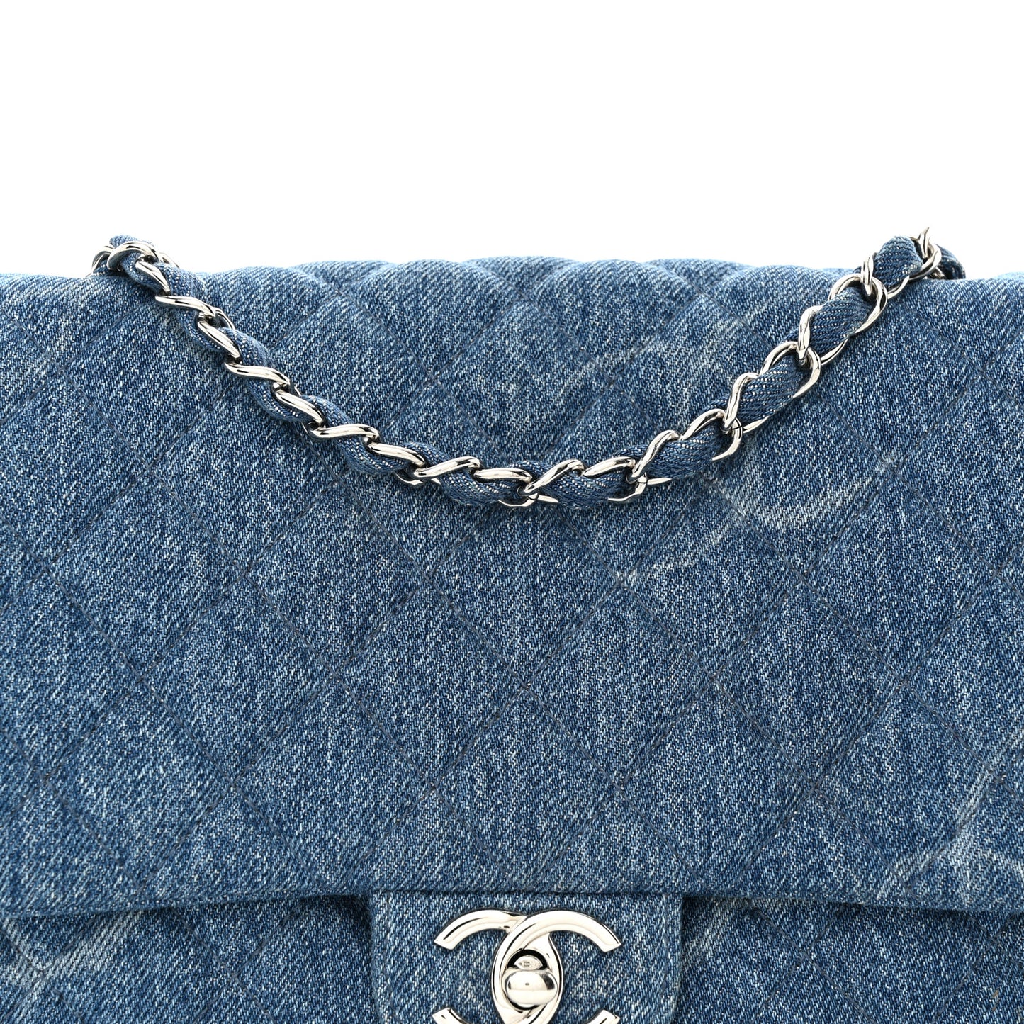 Denim Quilted CC Print Jumbo Single Flap Blue