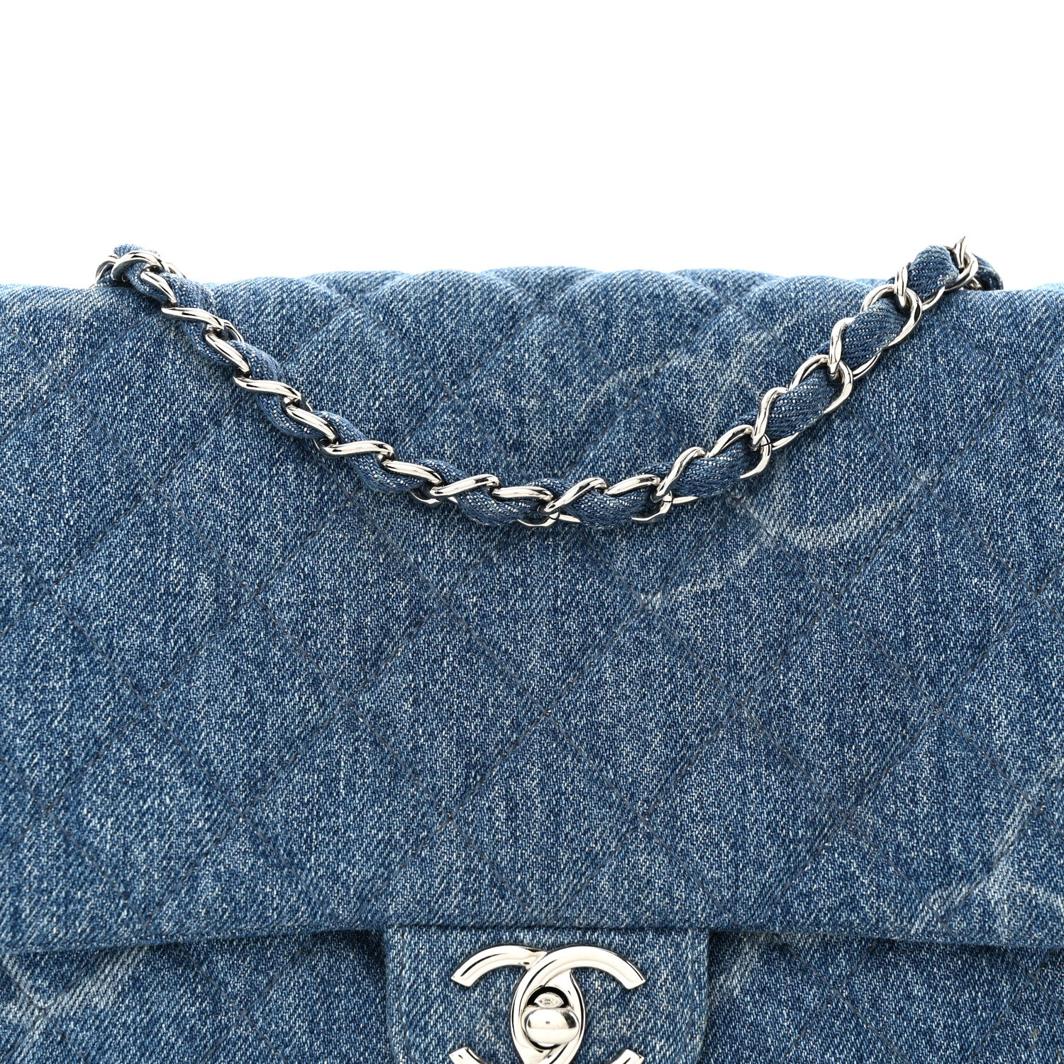 Chanel Denim Quilted CC Print Jumbo Single Flap Blue 8 of 10