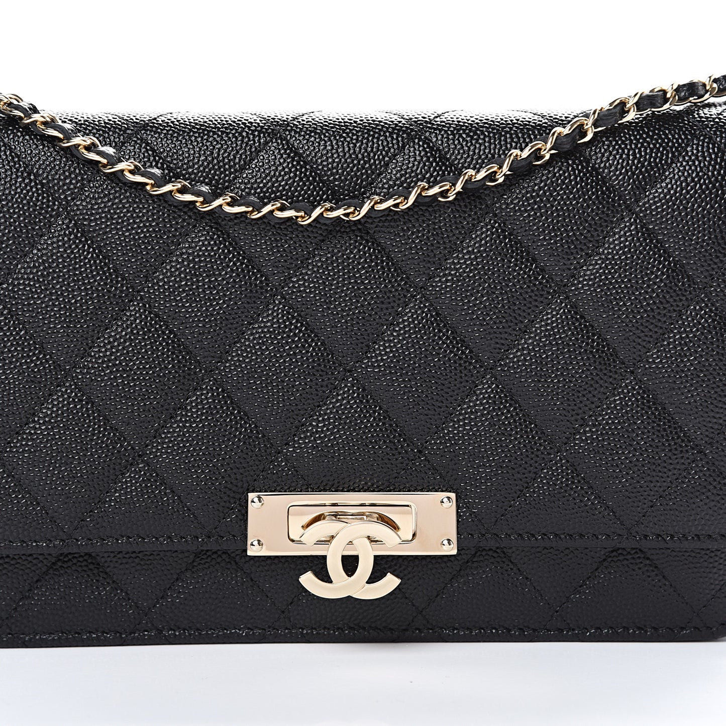 Caviar Quilted Golden Class Wallet On Chain WOC Black