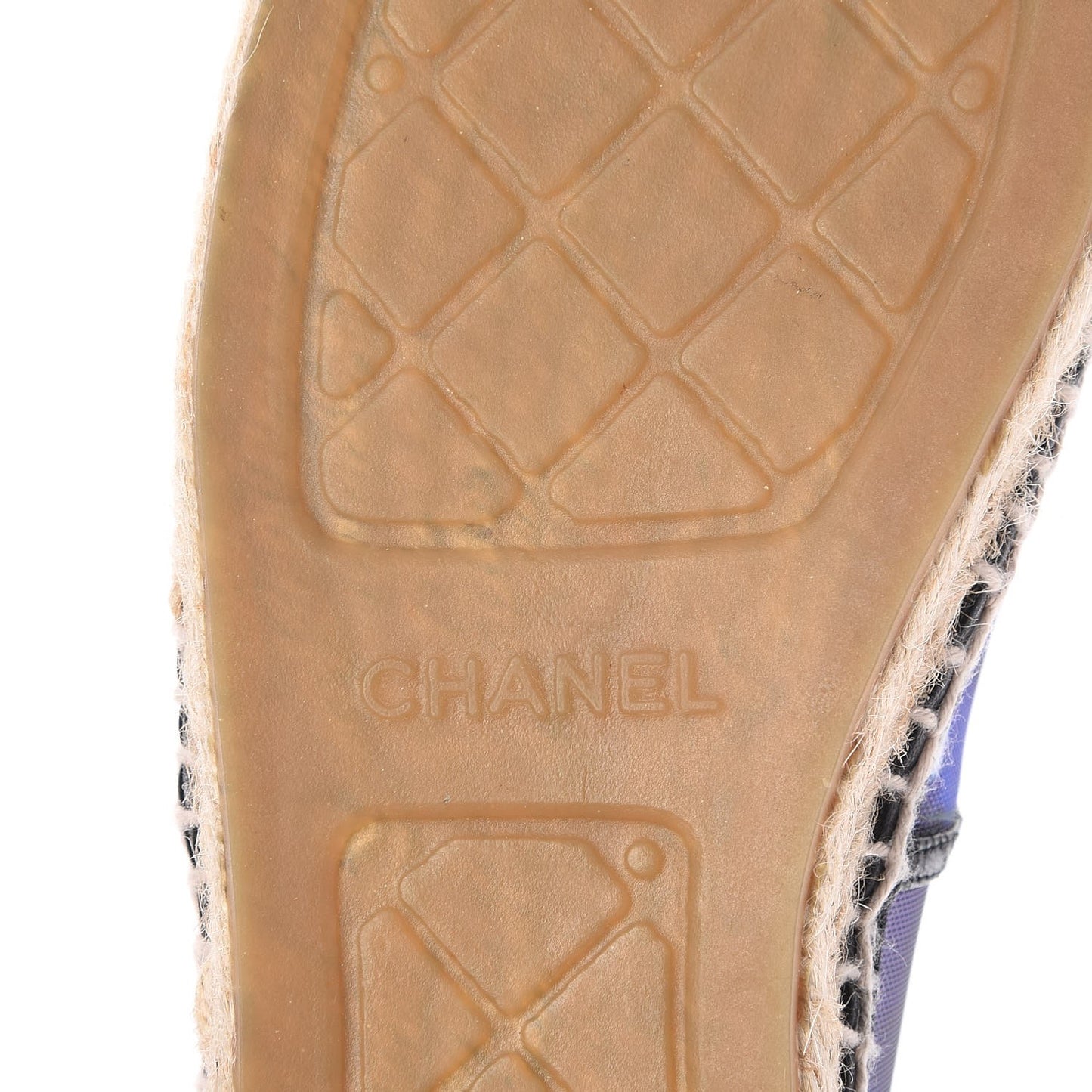Mesh Lambskin Check Print CC Espadrilles 42 Blue Black White