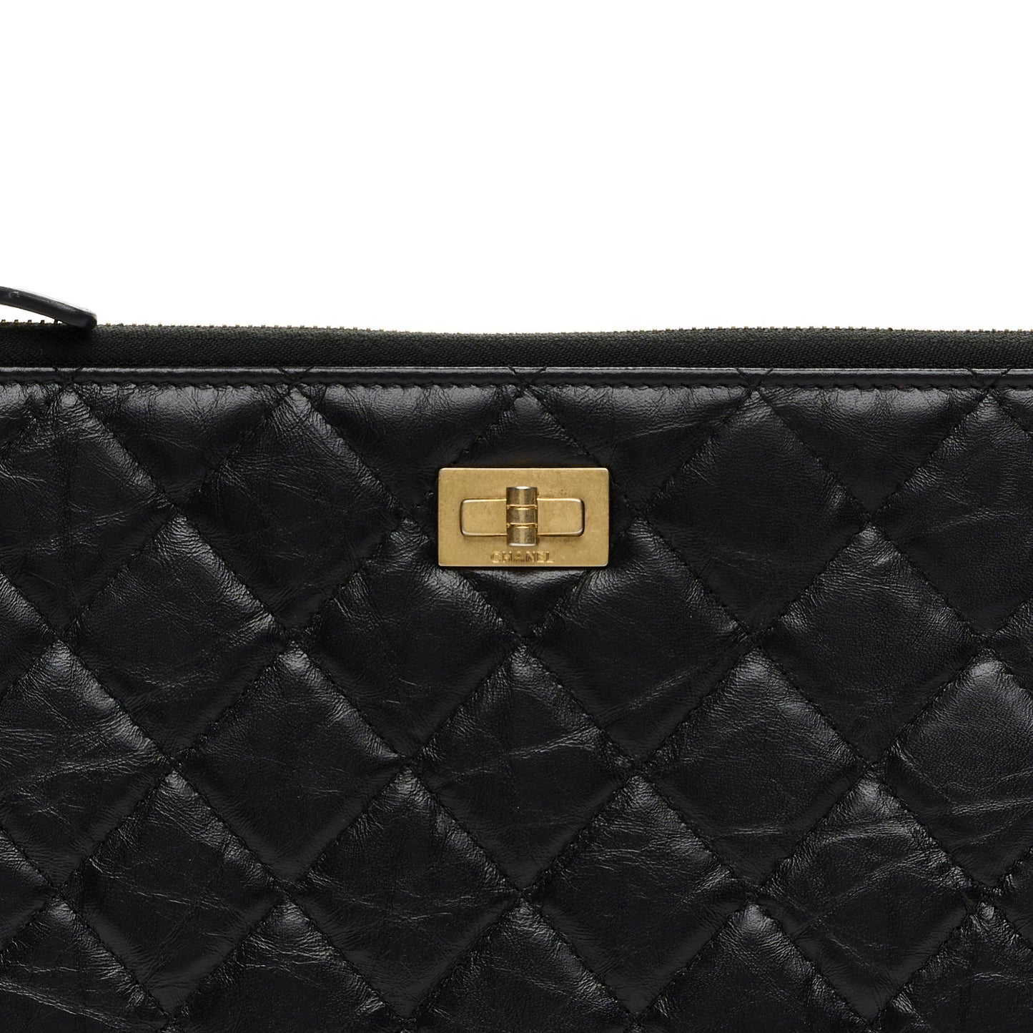 Aged Calfskin Quilted 2.55 Reissue Pouch With Handle Black
