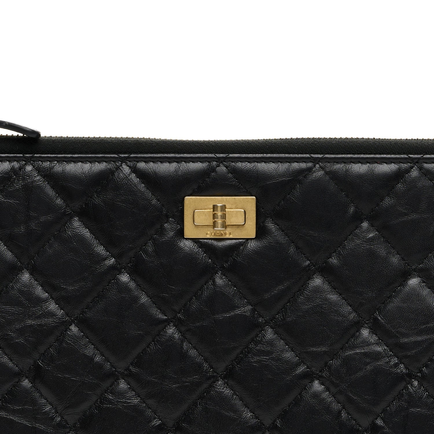 Chanel Aged Calfskin Quilted 2.55 Reissue Pouch With Handle Black 13 of 14