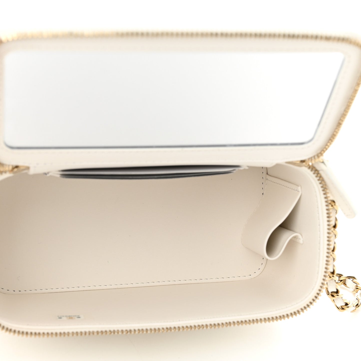 Caviar Quilted Small Vanity Case With Chain White