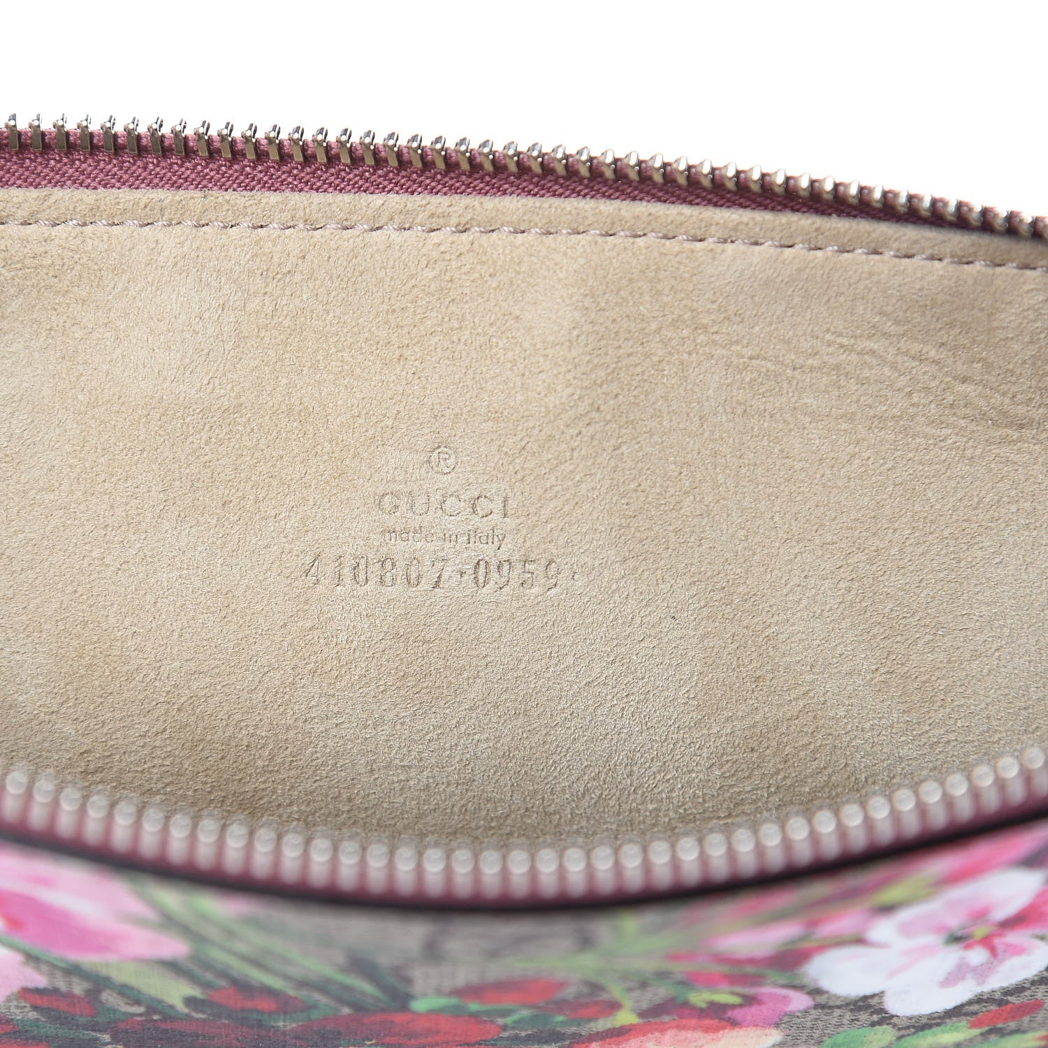 Gucci GG Supreme Monogram Blooms Suede Large Zip Pouch Beige Multicolor Dry Rose 6 of 8