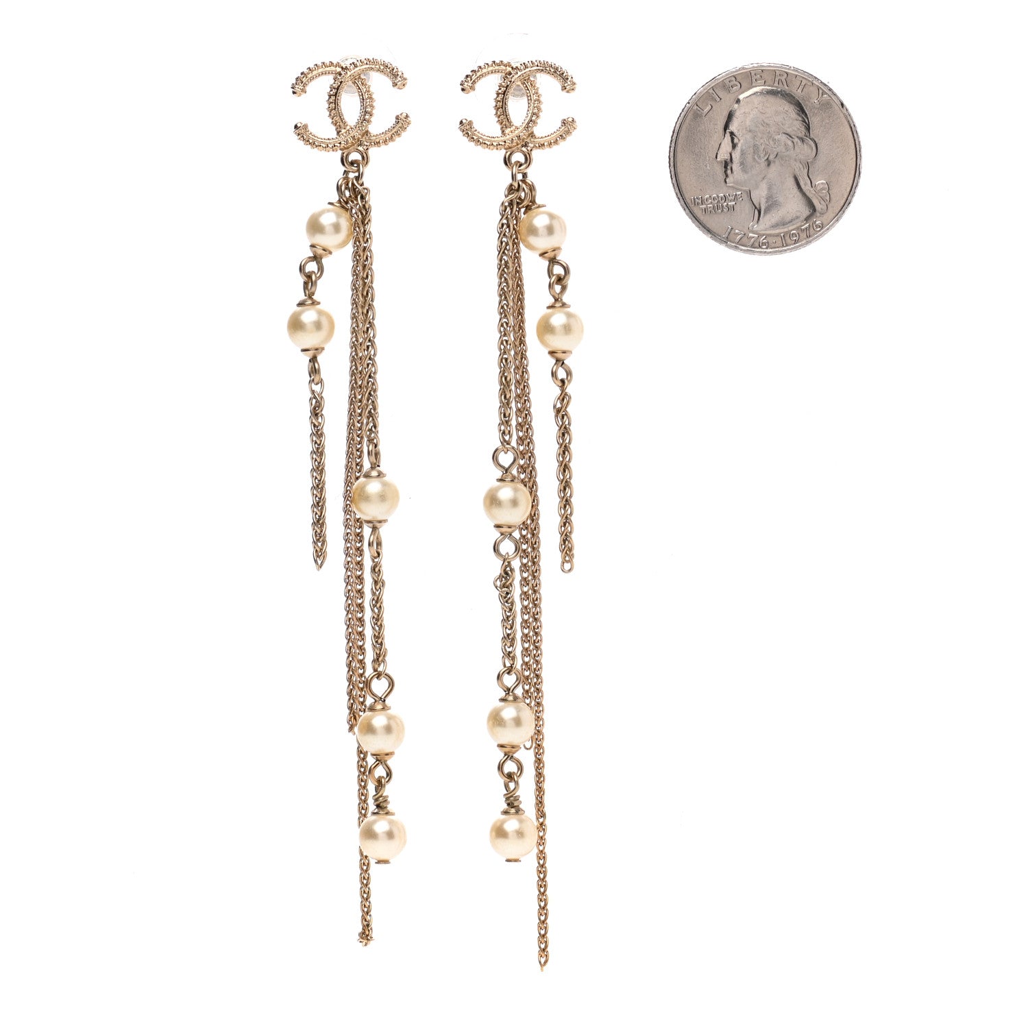 Chanel Pearl Beaded CC Drop Earrings Gold 2 of 5