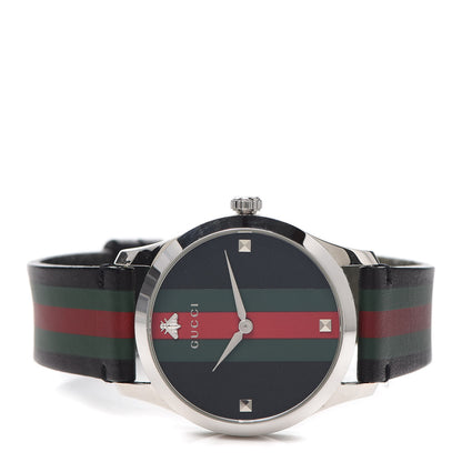 Gucci Stainless Steel Calfskin 38mm G-Timeless Stripe Web Quartz Watch Black 2 of 5
