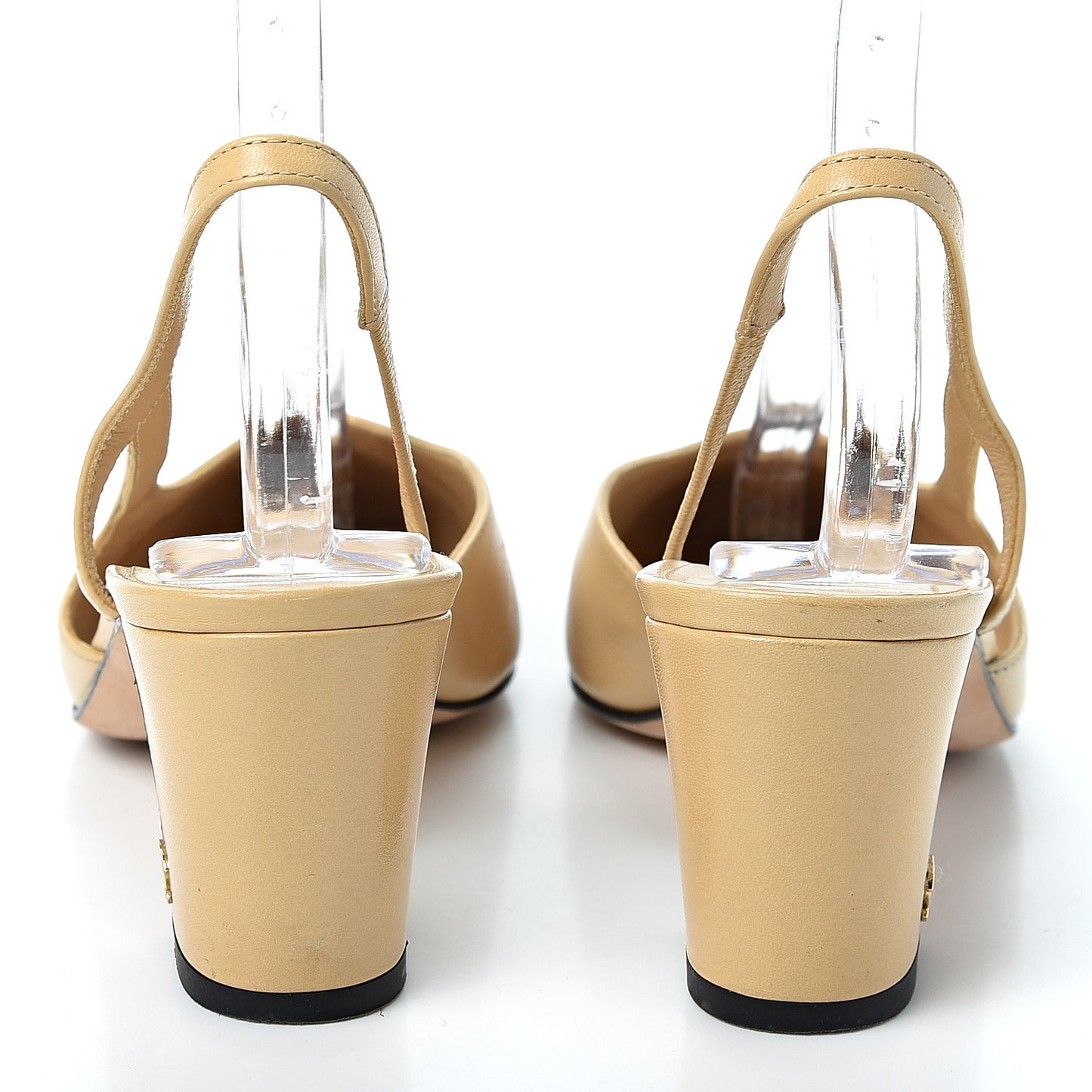 Goatskin Grosgrain Cap Toe CC Slingback Pumps 37 Beige Black